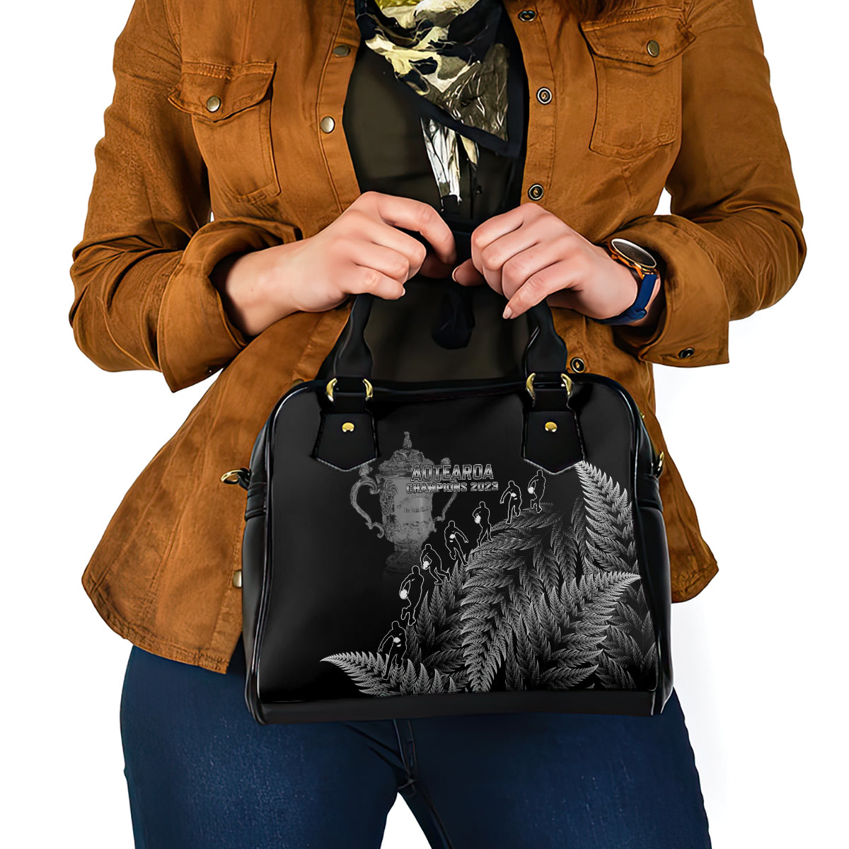Custom New Zealand Silver Fern Rugby Shoulder Handbag All Black Go Champions 2023 With Trophy Proud LT14 - Polynesian Pride