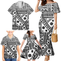 Black Bula Fiji Family Matching Mermaid Dress and Hawaiian Shirt Unique Masi Tapa Pattern LT14 - Polynesian Pride