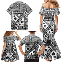 Black Bula Fiji Family Matching Mermaid Dress and Hawaiian Shirt Unique Masi Tapa Pattern LT14 - Polynesian Pride