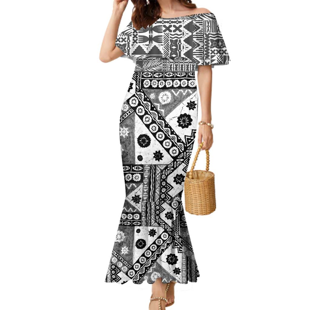 Black Bula Fiji Family Matching Mermaid Dress and Hawaiian Shirt Unique Masi Tapa Pattern LT14 Mom's Dress Black - Polynesian Pride