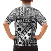 Black Bula Fiji Family Matching Off The Shoulder Long Sleeve Dress and Hawaiian Shirt Unique Masi Tapa Pattern LT14 - Polynesian Pride