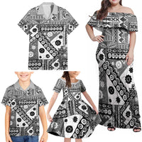 Black Bula Fiji Family Matching Off Shoulder Maxi Dress and Hawaiian Shirt Unique Masi Tapa Pattern LT14 - Polynesian Pride