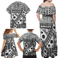 Black Bula Fiji Family Matching Off Shoulder Maxi Dress and Hawaiian Shirt Unique Masi Tapa Pattern LT14 - Polynesian Pride