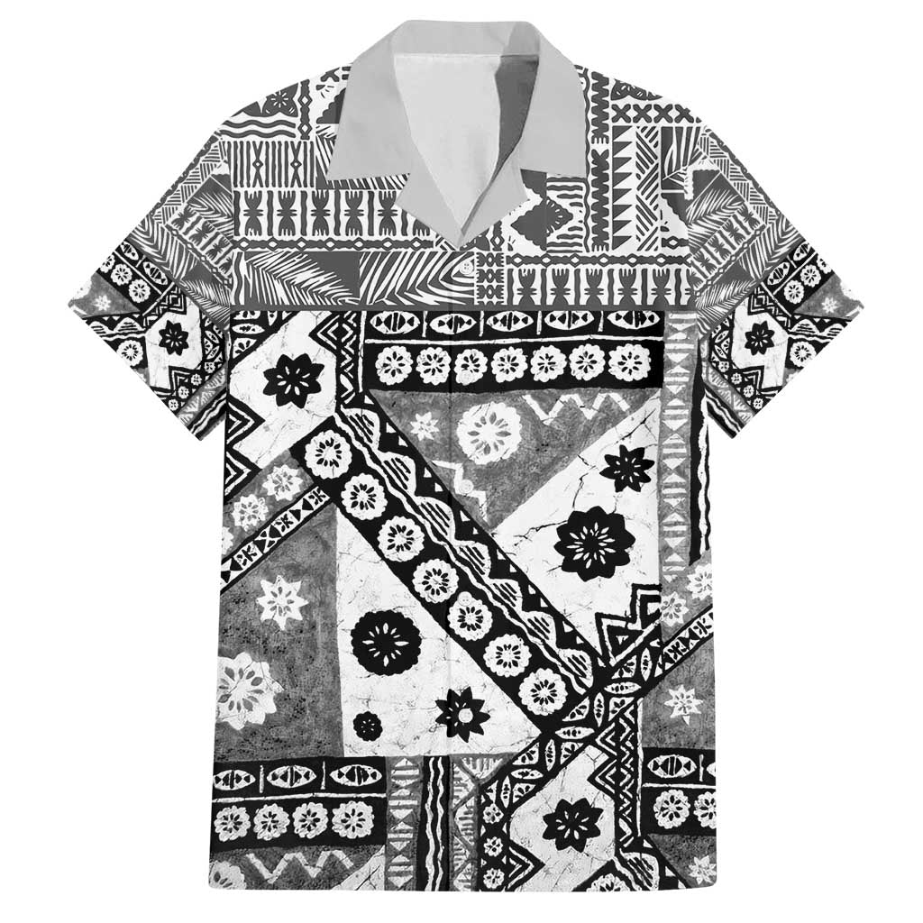 Black Bula Fiji Family Matching Off Shoulder Maxi Dress and Hawaiian Shirt Unique Masi Tapa Pattern LT14 Dad's Shirt - Short Sleeve Black - Polynesian Pride