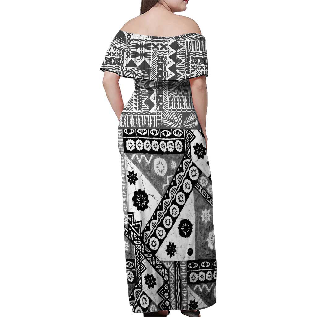 Black Bula Fiji Family Matching Off Shoulder Maxi Dress and Hawaiian Shirt Unique Masi Tapa Pattern LT14 - Polynesian Pride