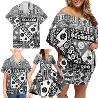 Black Bula Fiji Family Matching Off Shoulder Short Dress and Hawaiian Shirt Unique Masi Tapa Pattern LT14 - Polynesian Pride