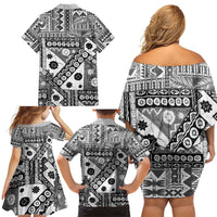 Black Bula Fiji Family Matching Off Shoulder Short Dress and Hawaiian Shirt Unique Masi Tapa Pattern LT14 - Polynesian Pride