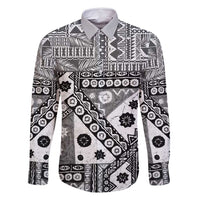 Black Bula Fiji Family Matching Off Shoulder Short Dress and Hawaiian Shirt Unique Masi Tapa Pattern LT14 Dad's Shirt - Long Sleeve Black - Polynesian Pride