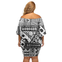 Black Bula Fiji Family Matching Off Shoulder Short Dress and Hawaiian Shirt Unique Masi Tapa Pattern LT14 - Polynesian Pride