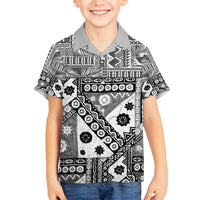 Black Bula Fiji Family Matching Off Shoulder Short Dress and Hawaiian Shirt Unique Masi Tapa Pattern LT14 Son's Shirt Black - Polynesian Pride