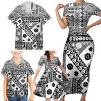 Black Bula Fiji Family Matching Short Sleeve Bodycon Dress and Hawaiian Shirt Unique Masi Tapa Pattern LT14 - Polynesian Pride