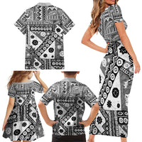 Black Bula Fiji Family Matching Short Sleeve Bodycon Dress and Hawaiian Shirt Unique Masi Tapa Pattern LT14 - Polynesian Pride