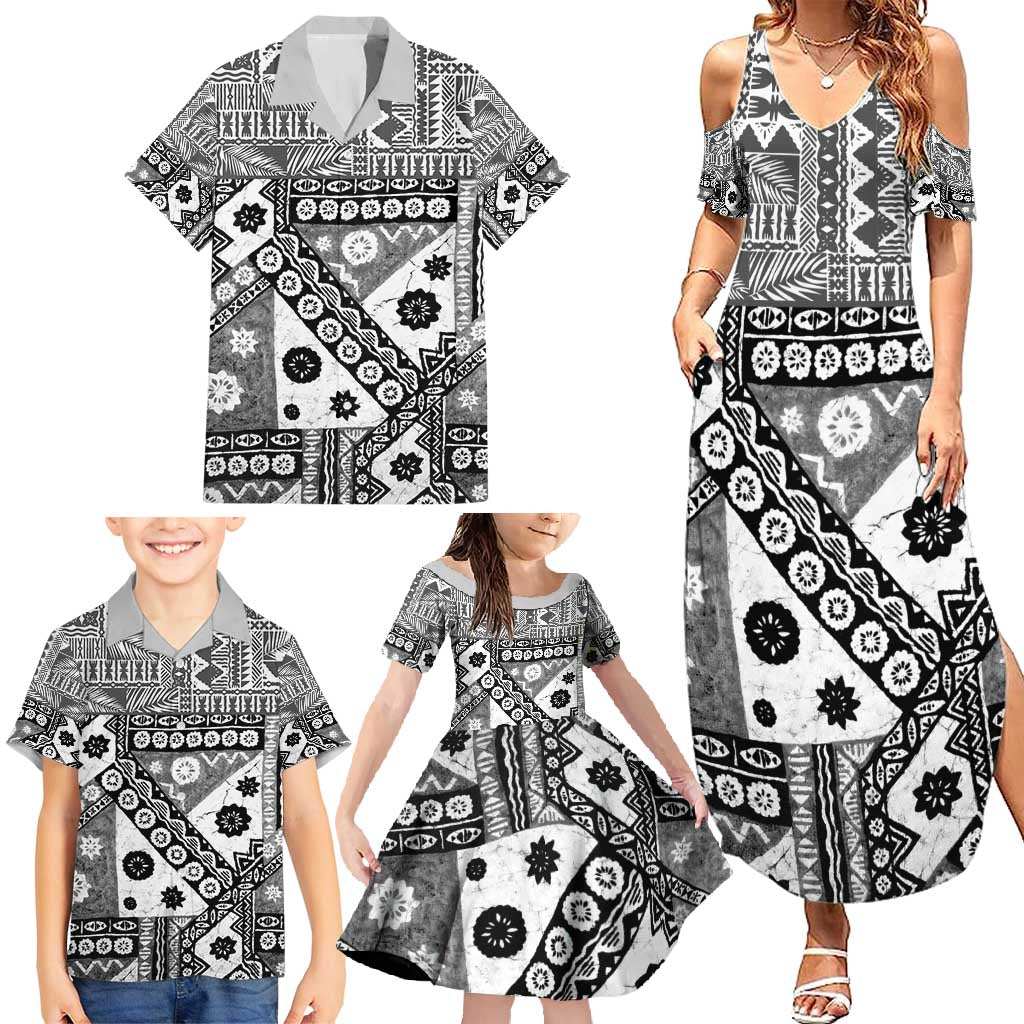Black Bula Fiji Family Matching Summer Maxi Dress and Hawaiian Shirt Unique Masi Tapa Pattern LT14 - Polynesian Pride