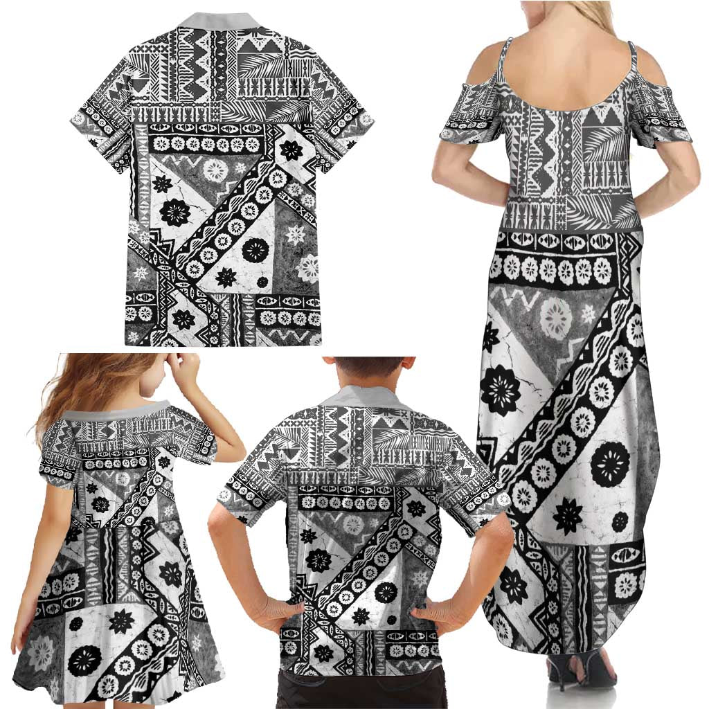 Black Bula Fiji Family Matching Summer Maxi Dress and Hawaiian Shirt Unique Masi Tapa Pattern LT14 - Polynesian Pride