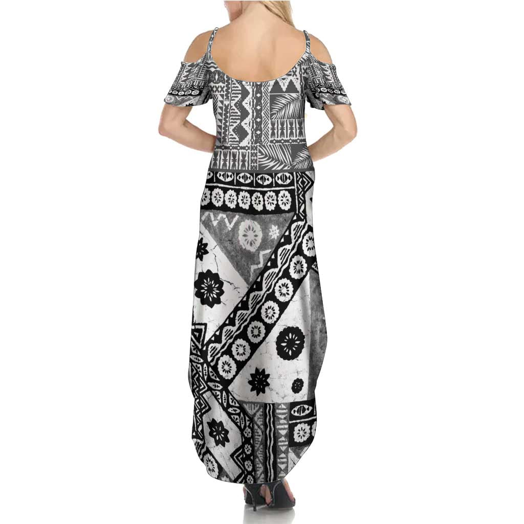 Black Bula Fiji Family Matching Summer Maxi Dress and Hawaiian Shirt Unique Masi Tapa Pattern LT14 - Polynesian Pride