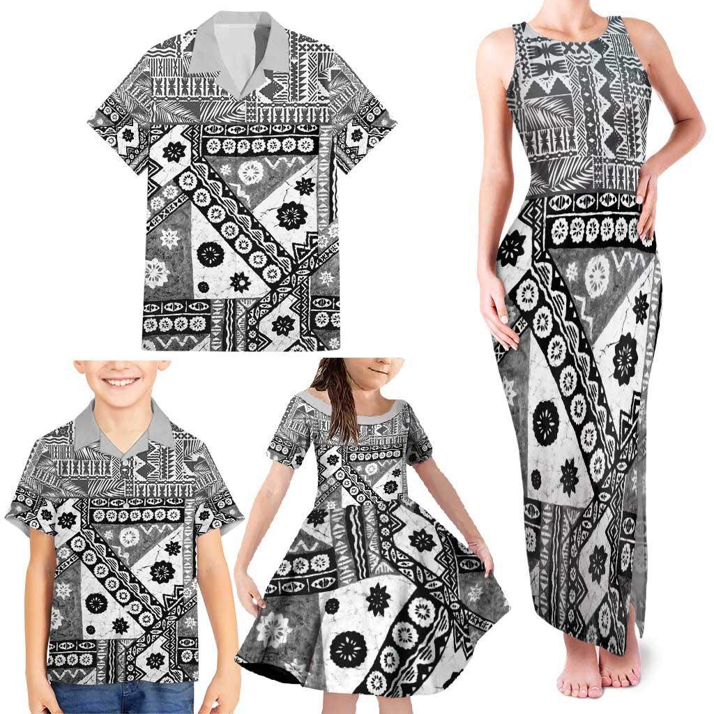 Black Bula Fiji Family Matching Tank Maxi Dress and Hawaiian Shirt Unique Masi Tapa Pattern LT14 - Polynesian Pride