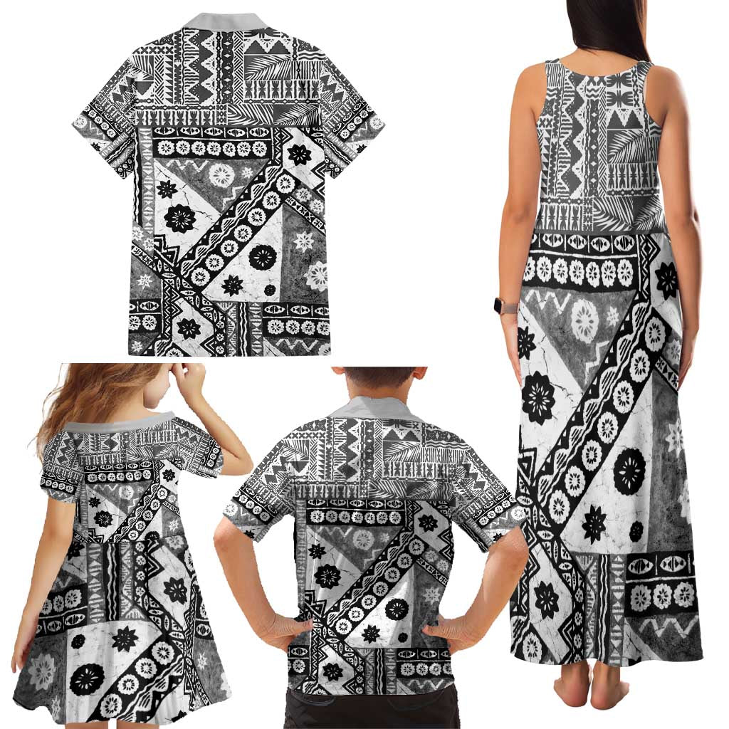 Black Bula Fiji Family Matching Tank Maxi Dress and Hawaiian Shirt Unique Masi Tapa Pattern LT14 - Polynesian Pride