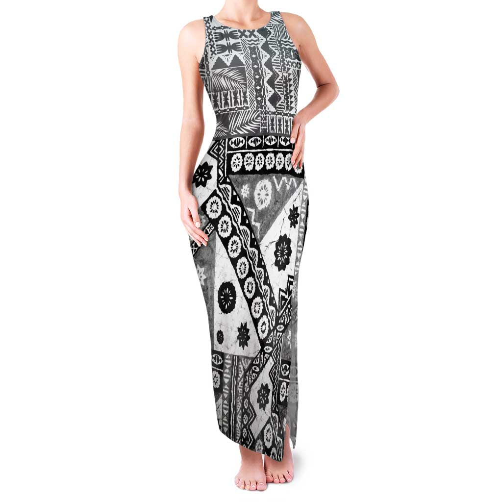 Black Bula Fiji Family Matching Tank Maxi Dress and Hawaiian Shirt Unique Masi Tapa Pattern LT14 Mom's Dress Black - Polynesian Pride