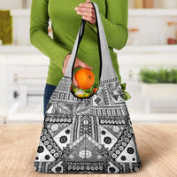 Black Bula Fiji Grocery Bag Unique Masi Tapa Pattern