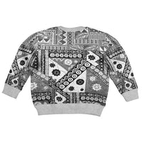 Black Bula Fiji Kid Ugly Christmas Sweater Unique Masi Tapa Pattern