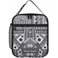 Black Bula Fiji Lunch Bag Unique Masi Tapa Pattern LT14 10.2 × 8.3 × 4.3 inch Black - Polynesian Pride