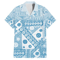 Blue Bula Fiji Family Matching Long Sleeve Bodycon Dress and Hawaiian Shirt Unique Masi Tapa Pattern LT14 Dad's Shirt - Short Sleeve Blue - Polynesian Pride