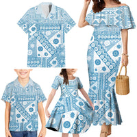 Blue Bula Fiji Family Matching Mermaid Dress and Hawaiian Shirt Unique Masi Tapa Pattern LT14 - Polynesian Pride