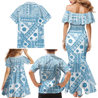 Blue Bula Fiji Family Matching Mermaid Dress and Hawaiian Shirt Unique Masi Tapa Pattern LT14 - Polynesian Pride