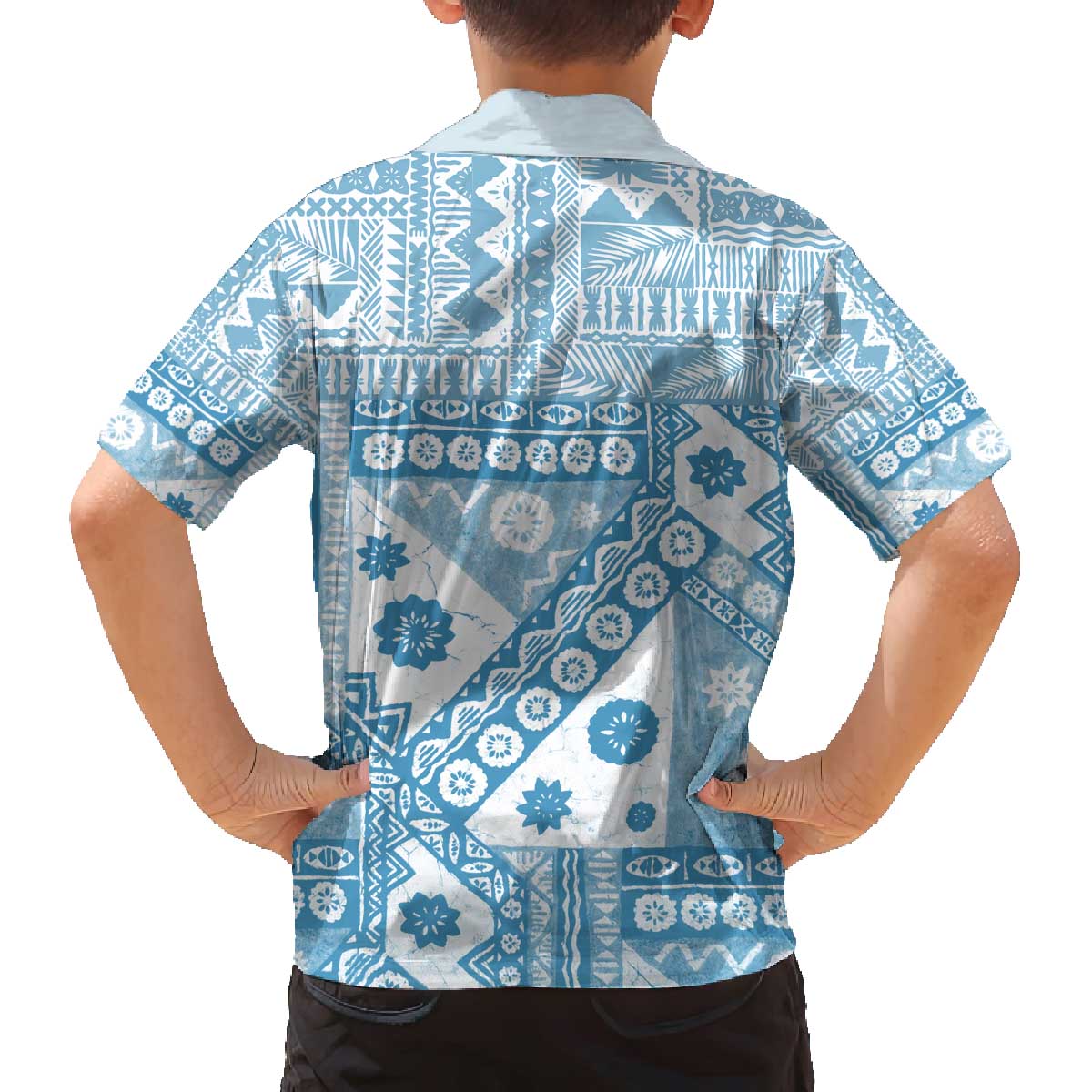 Blue Bula Fiji Family Matching Off The Shoulder Long Sleeve Dress and Hawaiian Shirt Unique Masi Tapa Pattern LT14 - Polynesian Pride