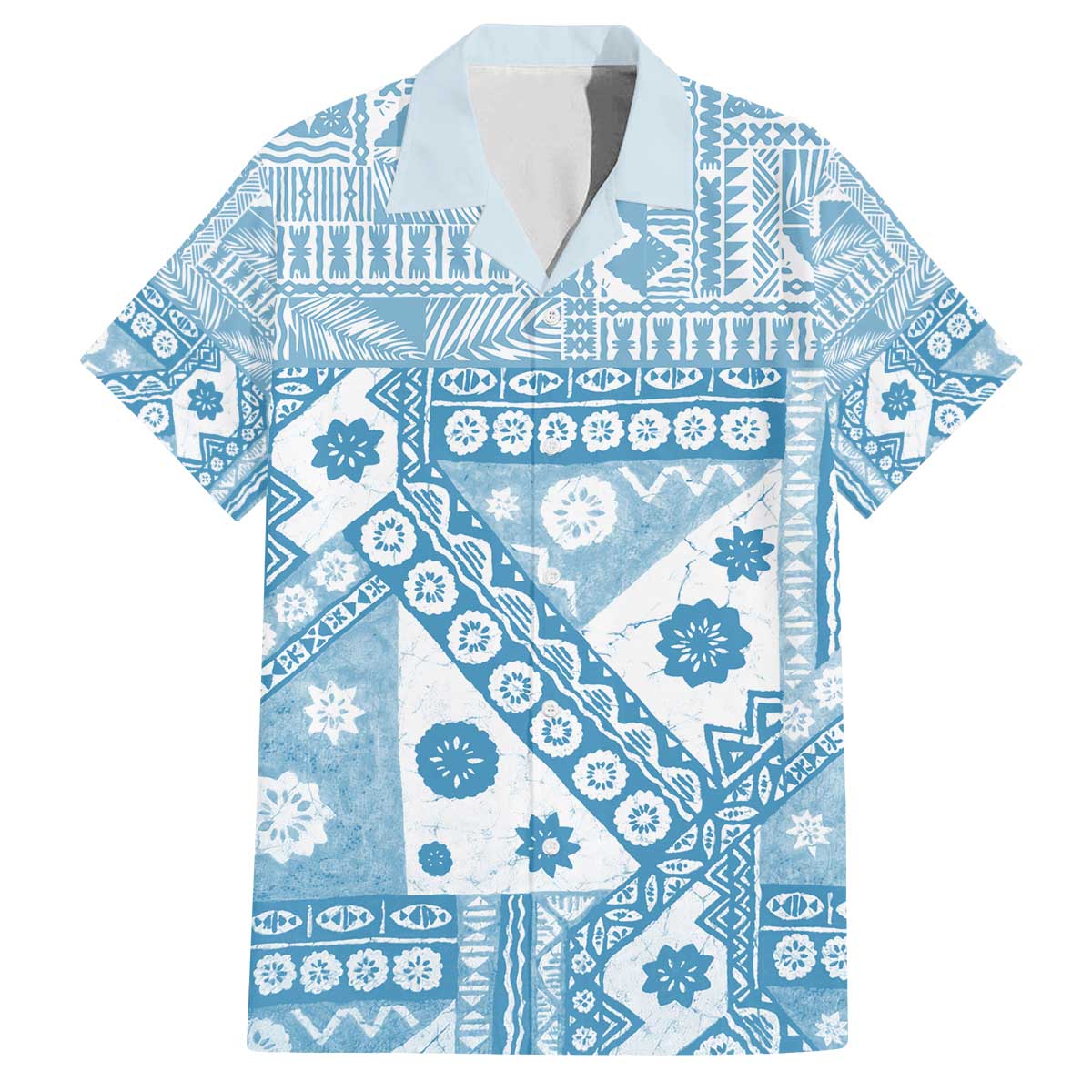 Blue Bula Fiji Family Matching Off The Shoulder Long Sleeve Dress and Hawaiian Shirt Unique Masi Tapa Pattern LT14 Dad's Shirt - Short Sleeve Blue - Polynesian Pride