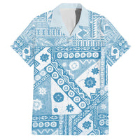 Blue Bula Fiji Family Matching Off The Shoulder Long Sleeve Dress and Hawaiian Shirt Unique Masi Tapa Pattern LT14 Dad's Shirt - Short Sleeve Blue - Polynesian Pride