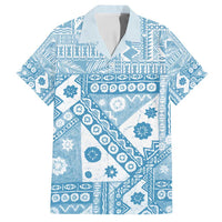 Blue Bula Fiji Family Matching Off Shoulder Short Dress and Hawaiian Shirt Unique Masi Tapa Pattern LT14 Dad's Shirt - Short Sleeve Blue - Polynesian Pride