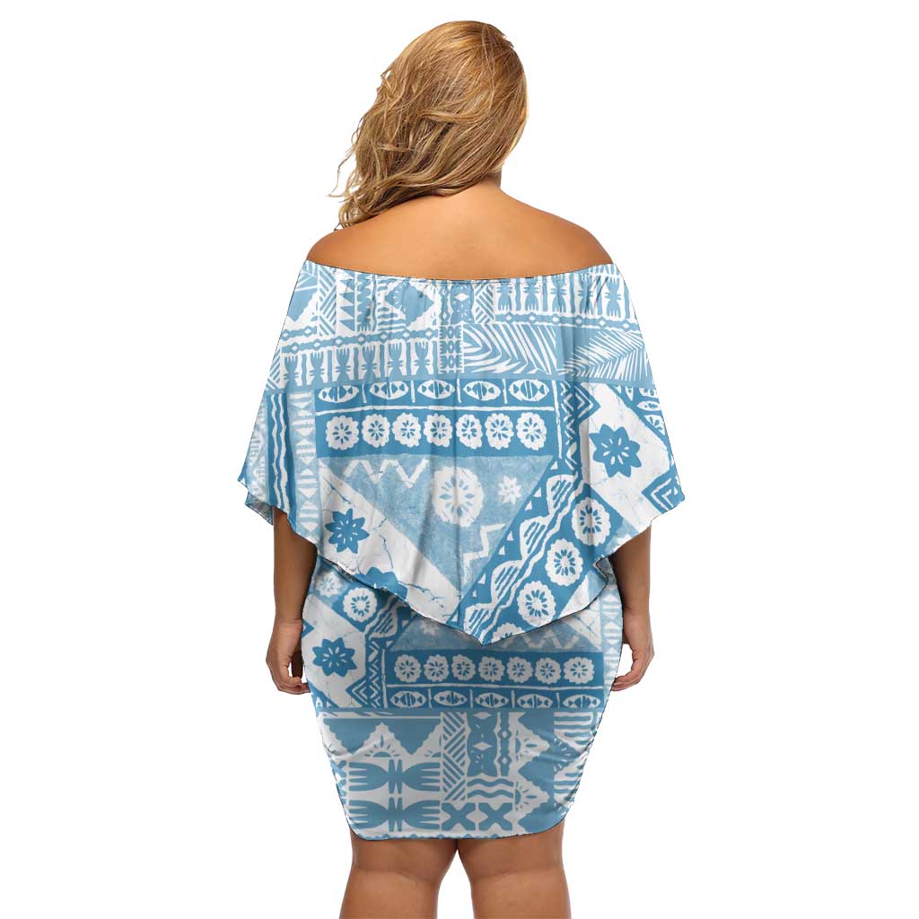 Blue Bula Fiji Family Matching Off Shoulder Short Dress and Hawaiian Shirt Unique Masi Tapa Pattern LT14 - Polynesian Pride