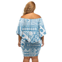 Blue Bula Fiji Family Matching Off Shoulder Short Dress and Hawaiian Shirt Unique Masi Tapa Pattern LT14 - Polynesian Pride