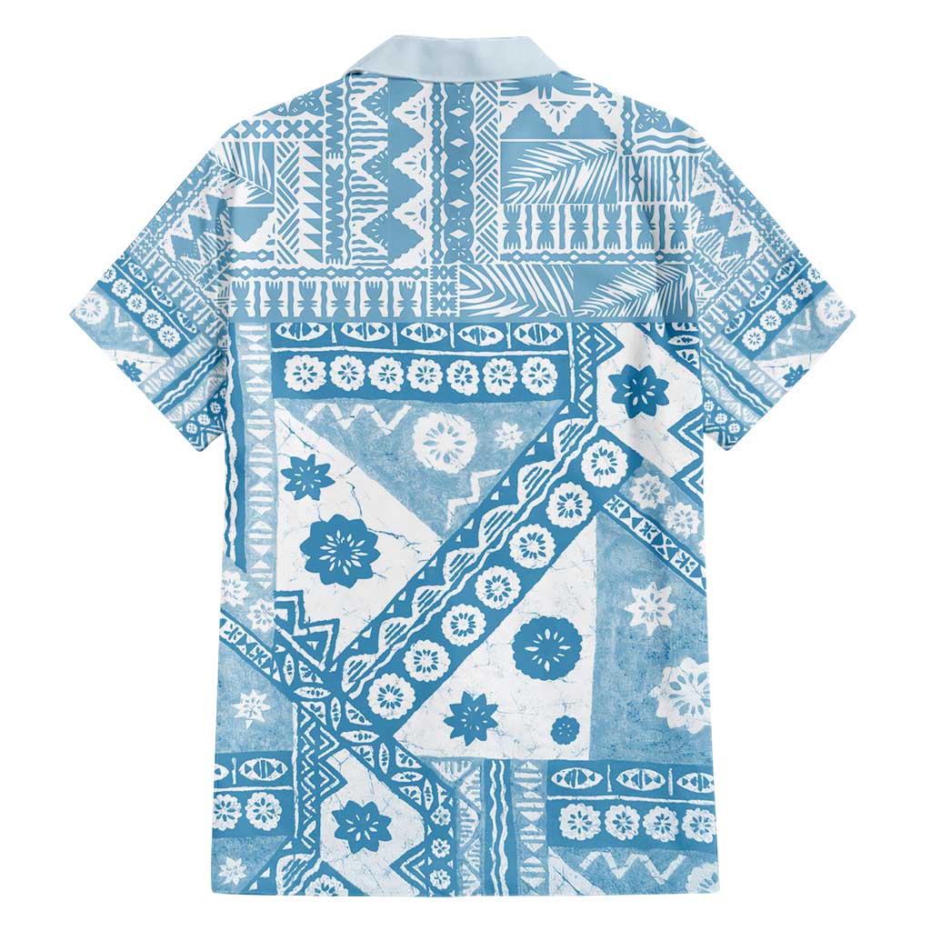 Blue Bula Fiji Family Matching Short Sleeve Bodycon Dress and Hawaiian Shirt Unique Masi Tapa Pattern LT14 - Polynesian Pride