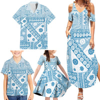 Blue Bula Fiji Family Matching Summer Maxi Dress and Hawaiian Shirt Unique Masi Tapa Pattern LT14 - Polynesian Pride