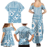 Blue Bula Fiji Family Matching Summer Maxi Dress and Hawaiian Shirt Unique Masi Tapa Pattern LT14 - Polynesian Pride