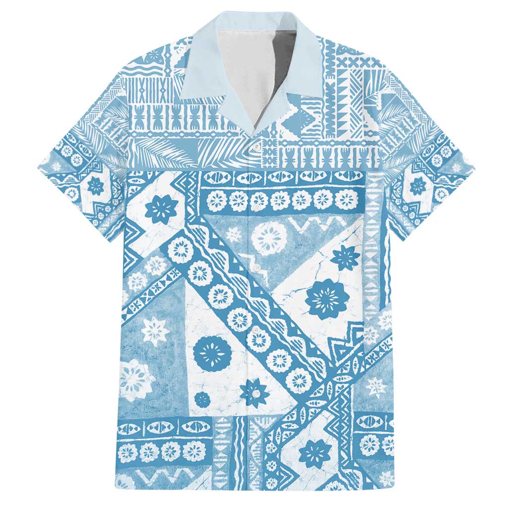 Blue Bula Fiji Family Matching Summer Maxi Dress and Hawaiian Shirt Unique Masi Tapa Pattern LT14 Dad's Shirt - Short Sleeve Blue - Polynesian Pride