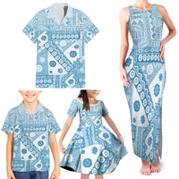 Blue Bula Fiji Family Matching Tank Maxi Dress and Hawaiian Shirt Unique Masi Tapa Pattern LT14 - Polynesian Pride
