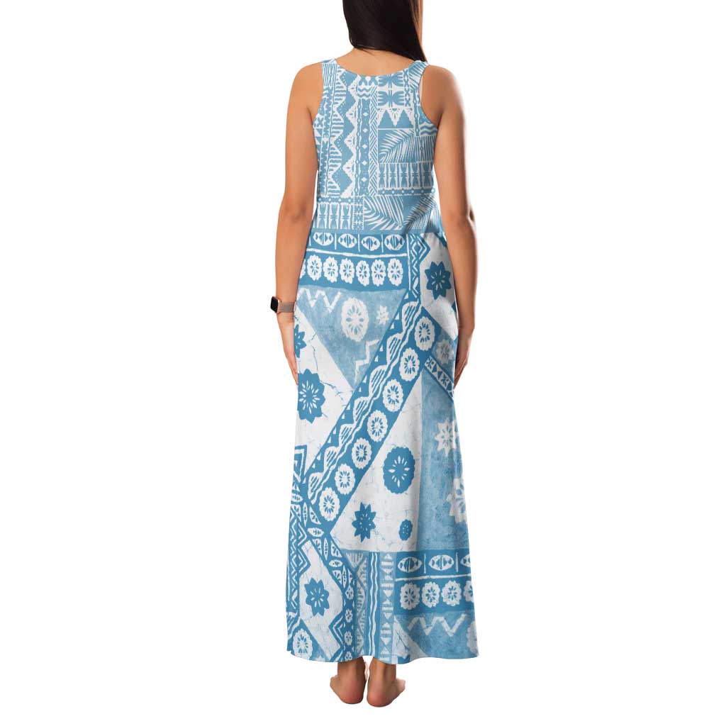 Blue Bula Fiji Family Matching Tank Maxi Dress and Hawaiian Shirt Unique Masi Tapa Pattern LT14 - Polynesian Pride