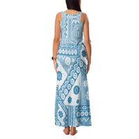Blue Bula Fiji Family Matching Tank Maxi Dress and Hawaiian Shirt Unique Masi Tapa Pattern LT14 - Polynesian Pride