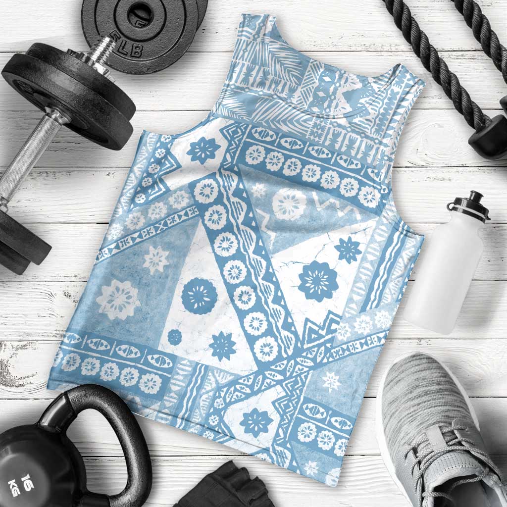 Blue Bula Fiji Men Tank Top Unique Masi Tapa Pattern