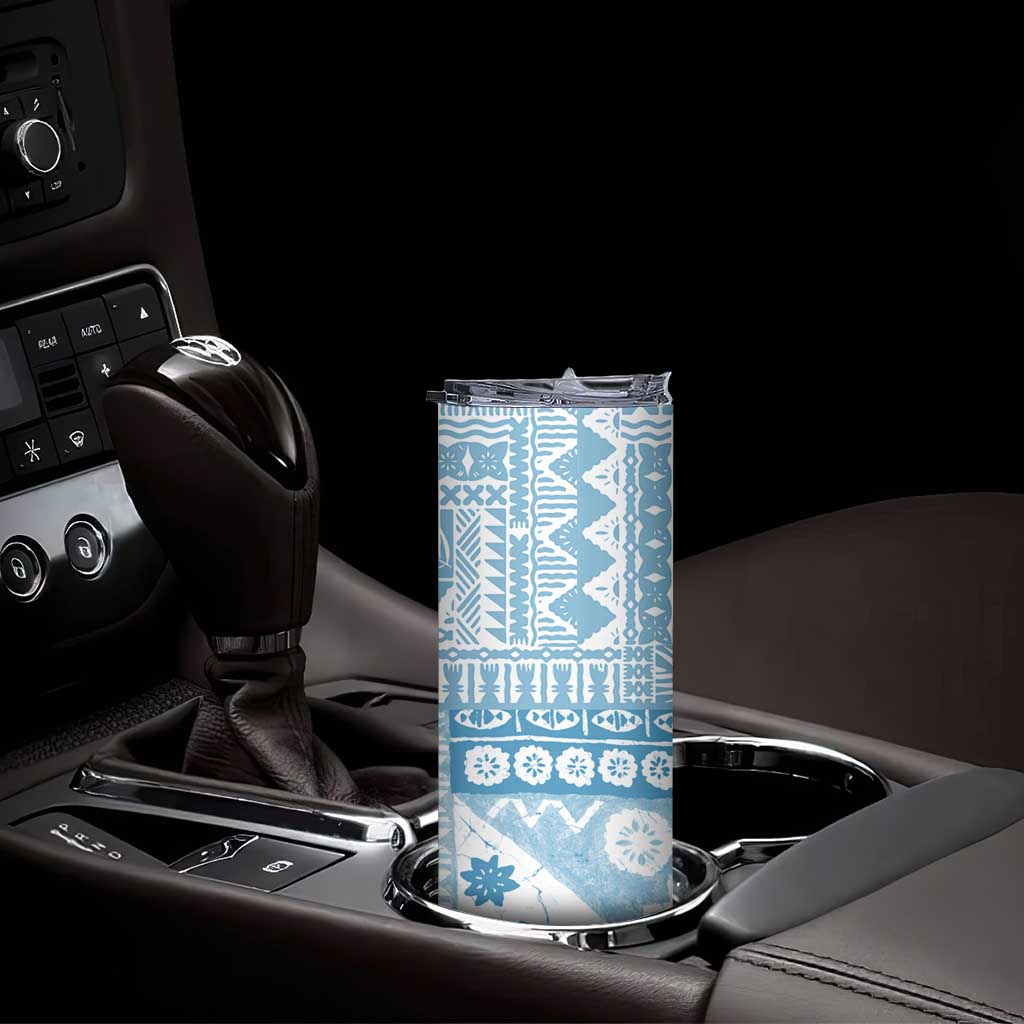 Blue Bula Fiji Skinny Tumbler Unique Masi Tapa Pattern