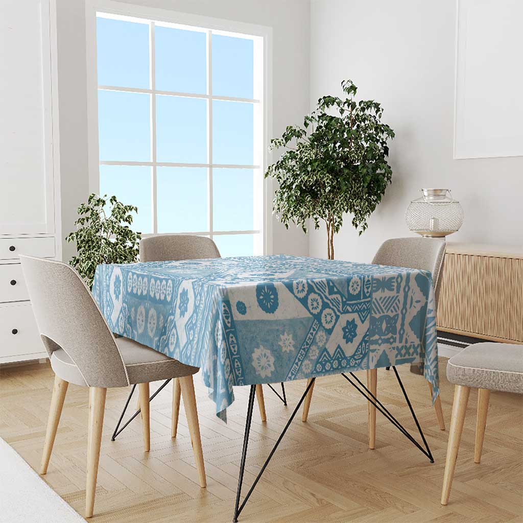 Blue Bula Fiji Tablecloth Unique Masi Tapa Pattern
