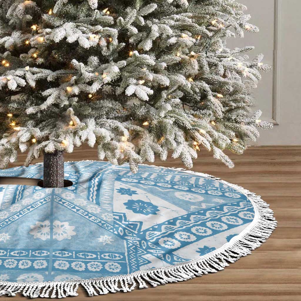 Blue Bula Fiji Tree Skirt Unique Masi Tapa Pattern