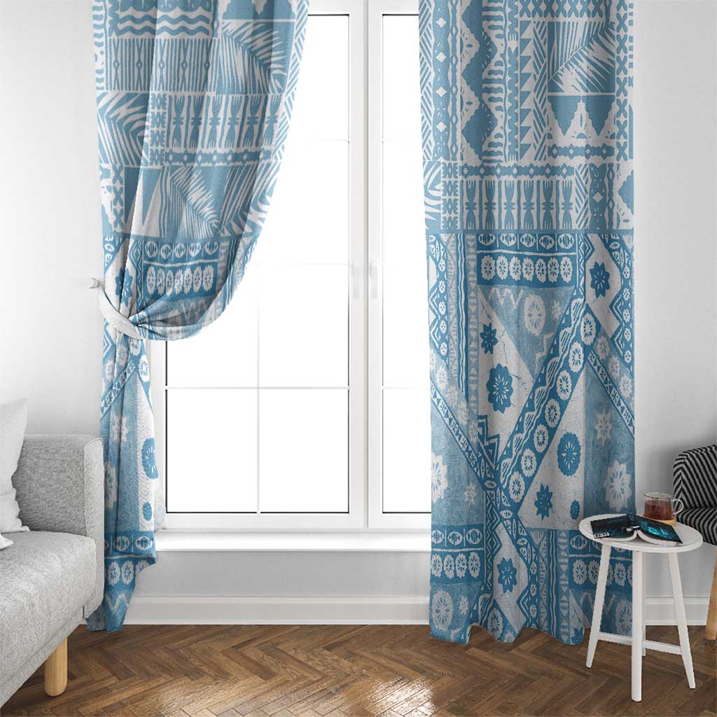 Blue Bula Fiji Window Curtain Unique Masi Tapa Pattern