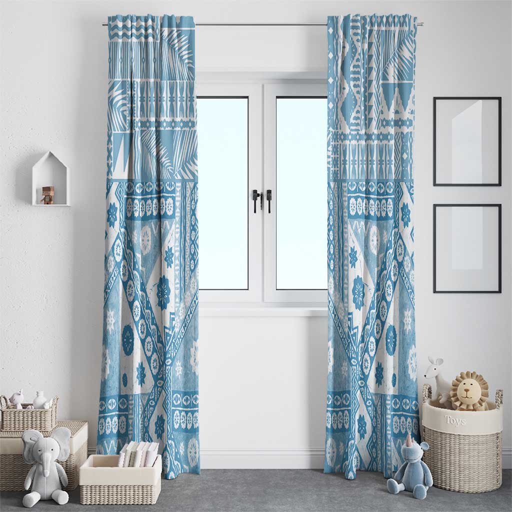 Blue Bula Fiji Window Curtain Unique Masi Tapa Pattern
