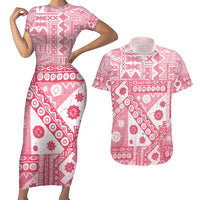 Pink Bula Fiji Couples Matching Short Sleeve Bodycon Dress and Hawaiian Shirt Unique Masi Tapa Pattern LT14 Pink - Polynesian Pride