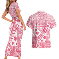 Pink Bula Fiji Couples Matching Short Sleeve Bodycon Dress and Hawaiian Shirt Unique Masi Tapa Pattern LT14 - Polynesian Pride