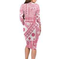 Pink Bula Fiji Family Matching Long Sleeve Bodycon Dress and Hawaiian Shirt Unique Masi Tapa Pattern LT14 - Polynesian Pride